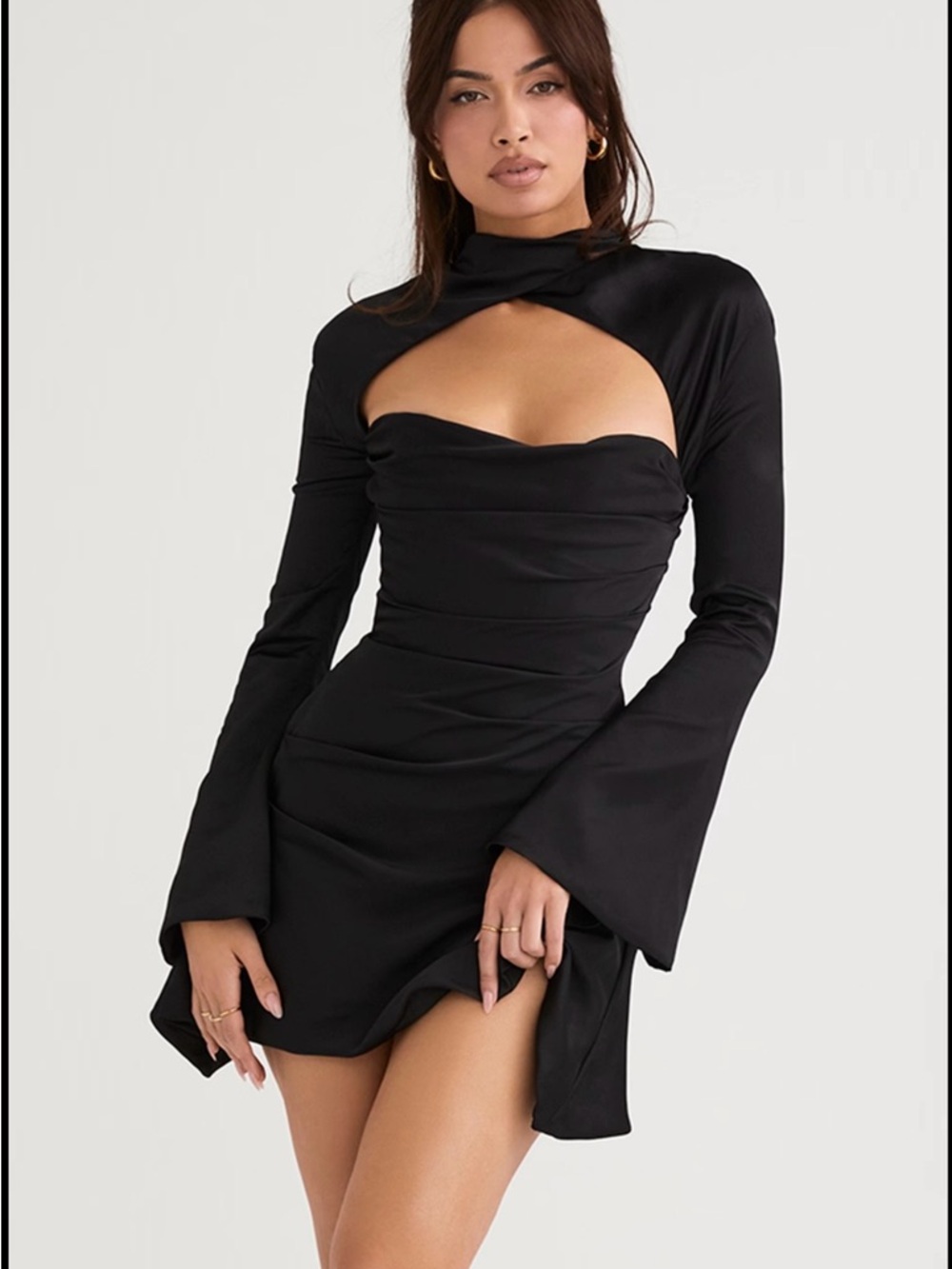 House of CB Black Cutout Long-Sleeve Mini Dress